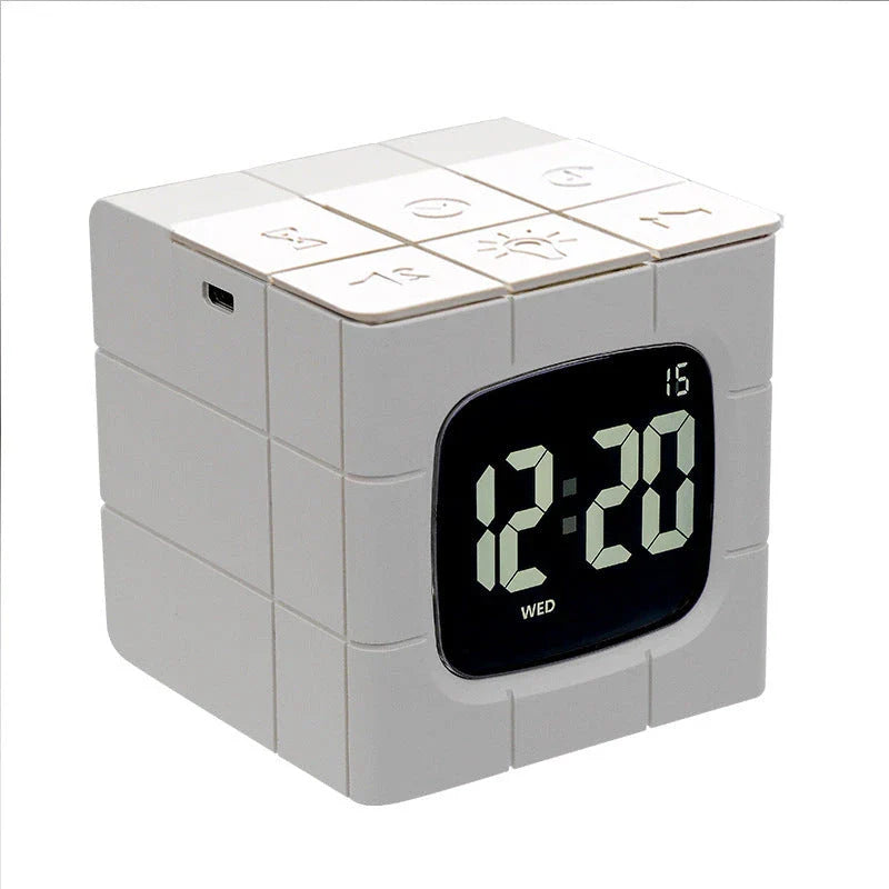 Rubik's Cube Alarm Clock with USB Charging, Voice Control, Countdown Timer, and Adjustable Brightness
