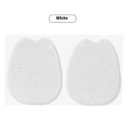 White thin felt anti-wear shoe tongue stickers showing front pad design for friction prevention
