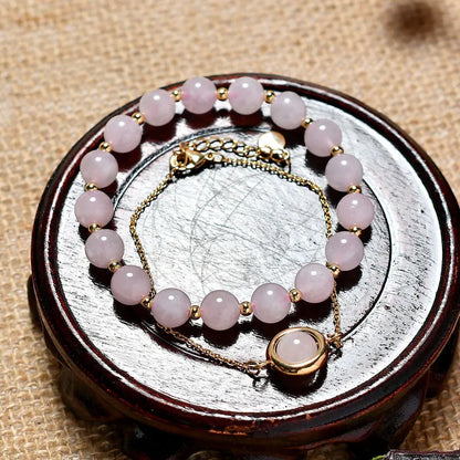 Double-layer women's bracelet with lucky beads and colourful crystals in gold-toned setting