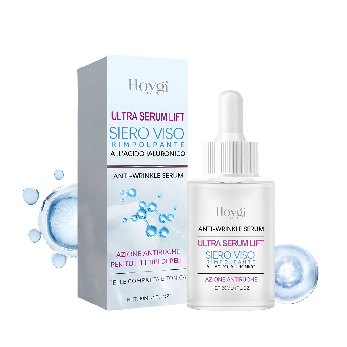 30ml bottle of Hyaluronic Acid Anti Wrinkle Solution essence serum