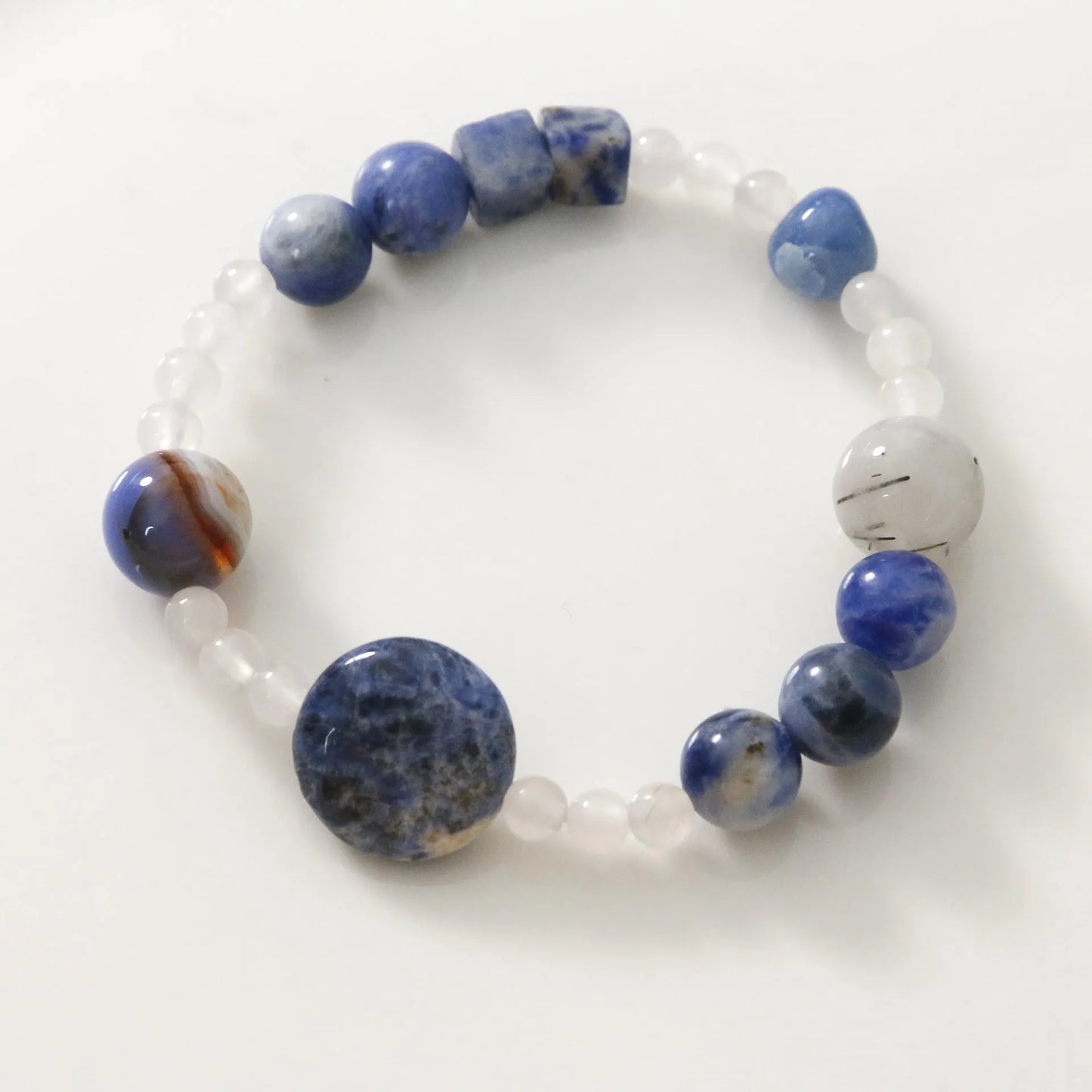 Hand-woven natural blue point stone black hair crystal agate geometric bracelet