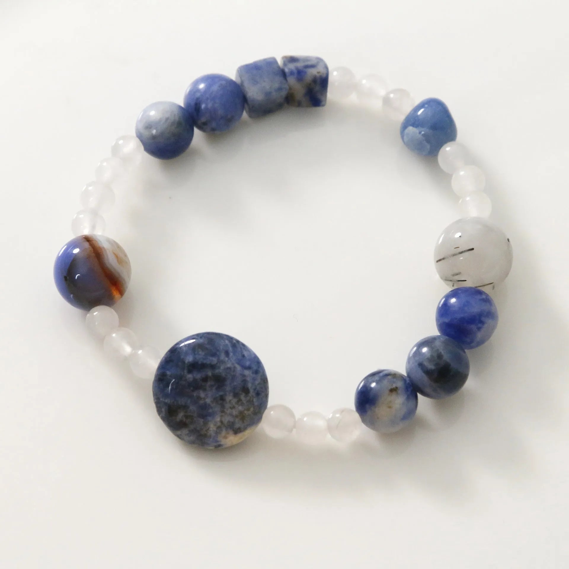 Hand-woven natural blue point stone black hair crystal agate geometric bracelet