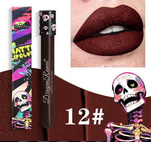 Halloween creative makeup lip gloss in test tube skull container with retro matte gold silver finish
