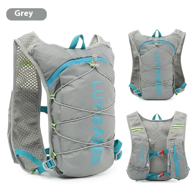 Multifunctional nylon running backpack with reflective strips, shown in one of six colour options.