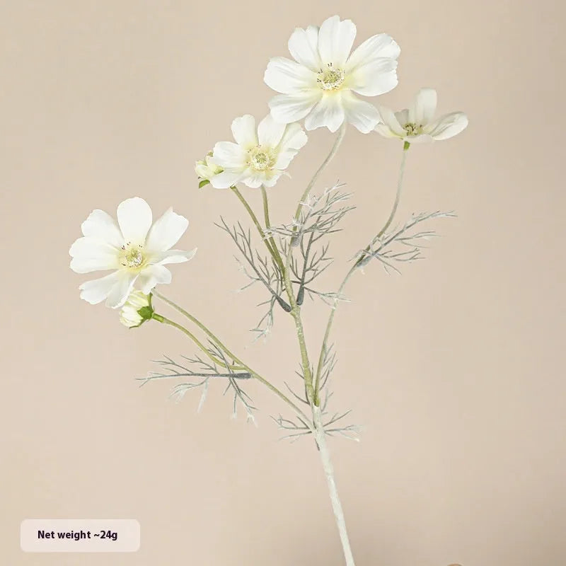 Small artificial Persian chrysanthemum bouquet in milky white colour with plastic stems and silk petals