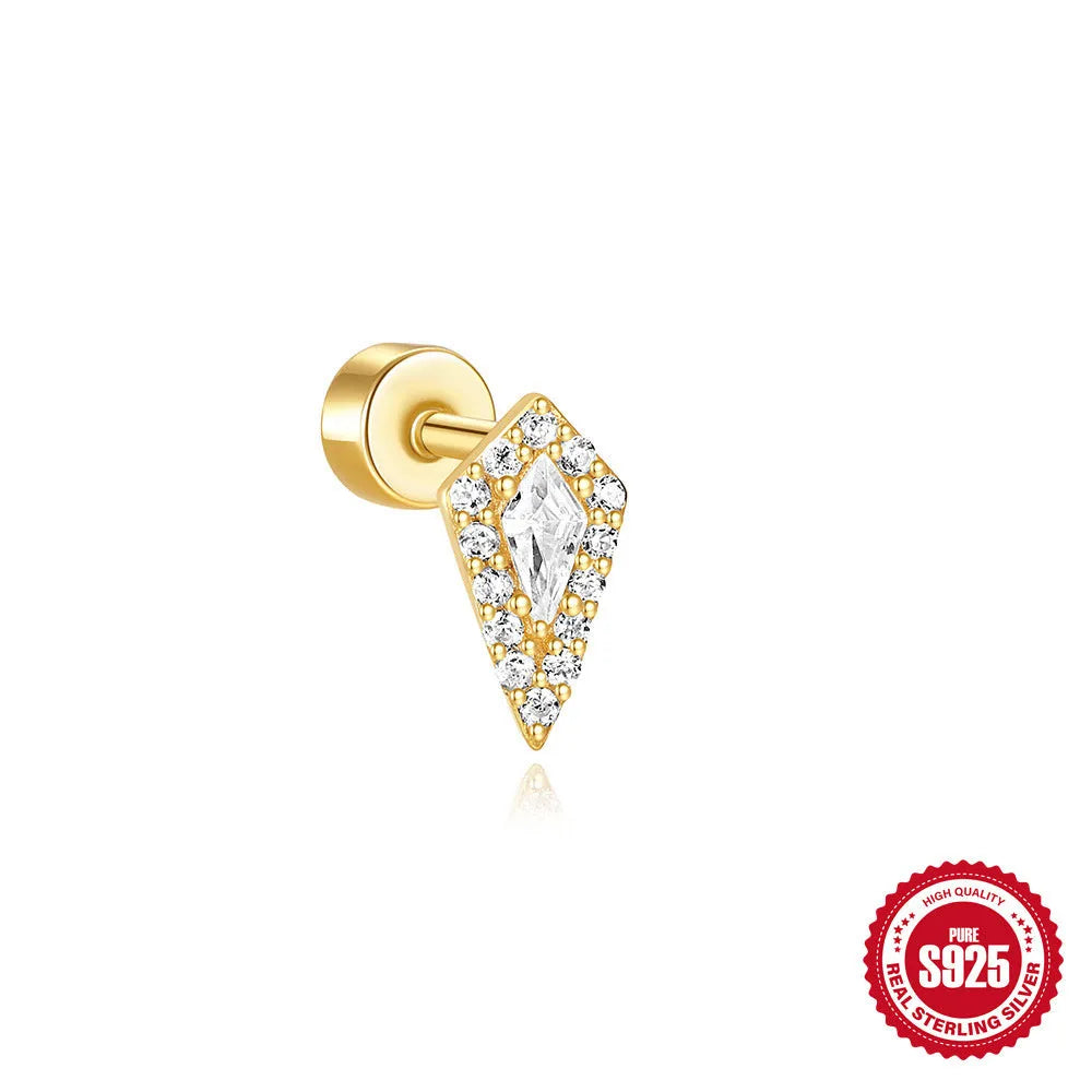 S925 sterling silver flat column thread ear bone stud in a gold plated finish.