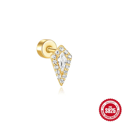S925 sterling silver flat column thread ear bone stud in a gold plated finish.