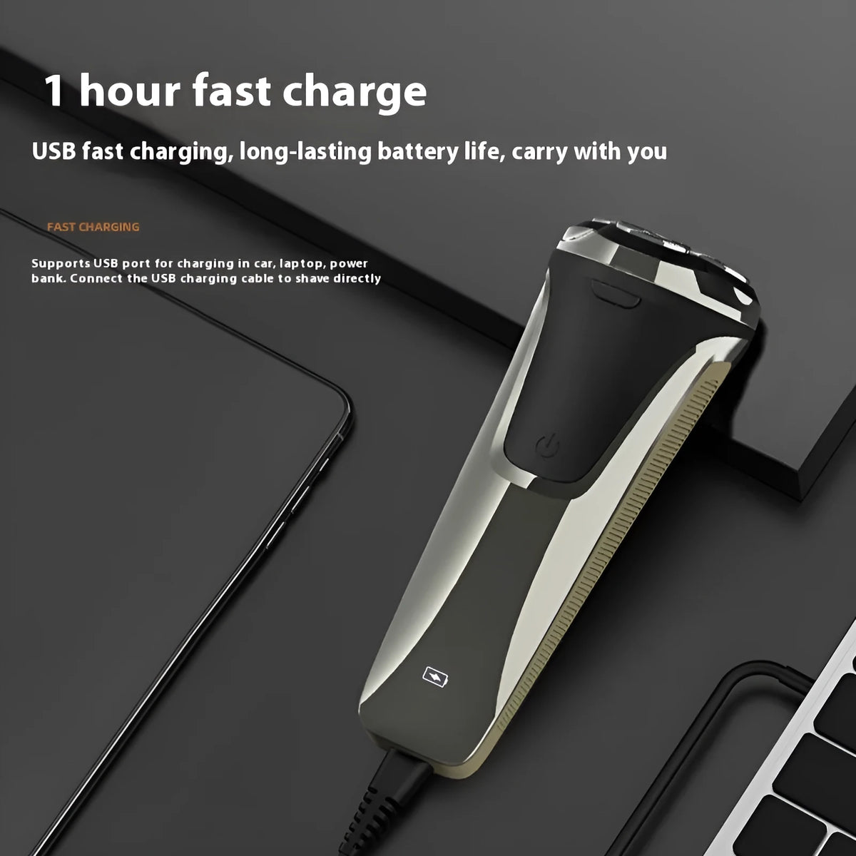 Gun colour floating head USB rechargeable electric shaver with digital display