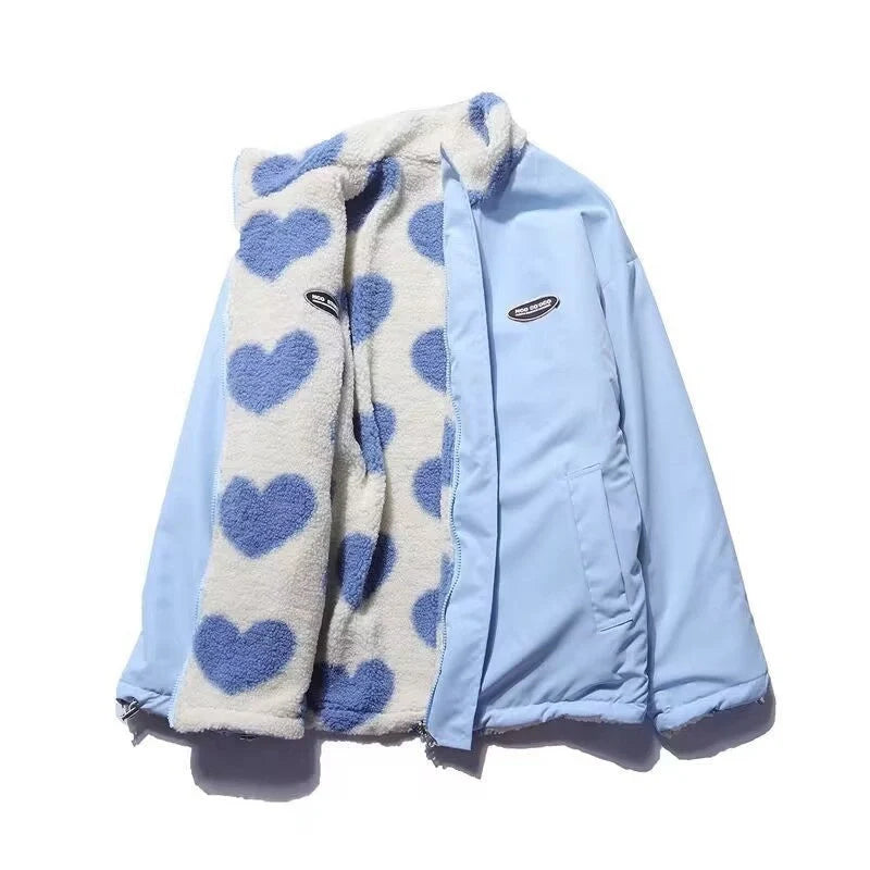 Love Lamb reversible fleece-lined cotton padded coat in black, pink, and sky blue colours