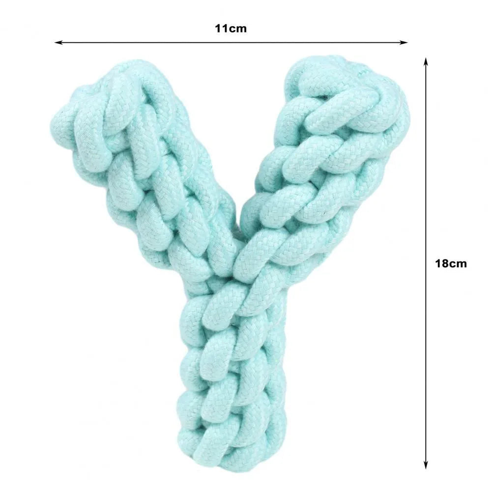 Blue Y-shaped cotton rope dog toy for large breed teeth grinding measuring 18cm