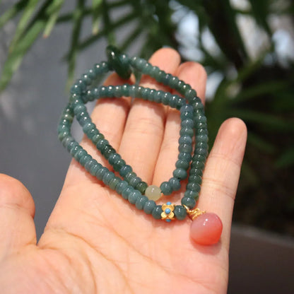 Blue water jade abacus bead bracelet with three rings tourmaline and freshwater pearls