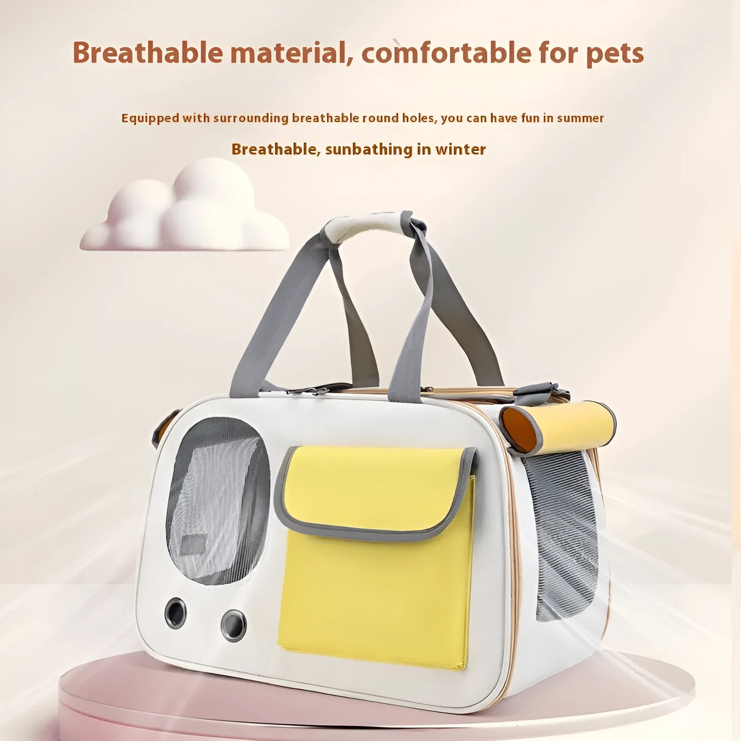 Portable foldable canvas pet bag in yellow, green, and black colour options