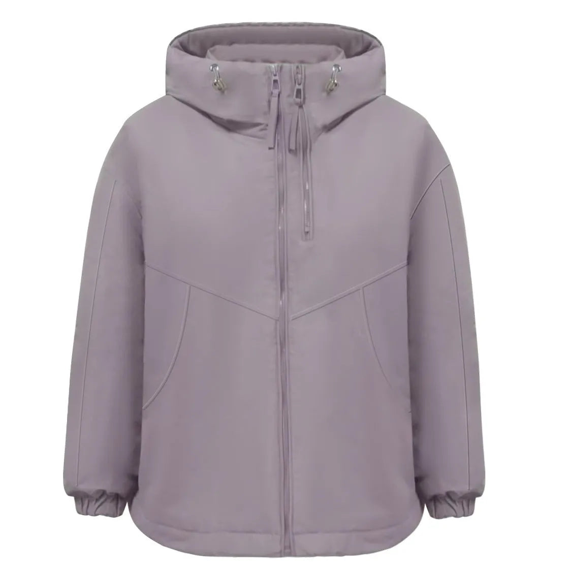 Women's loose-fit hooded shell jacket in black, grey, or purple.