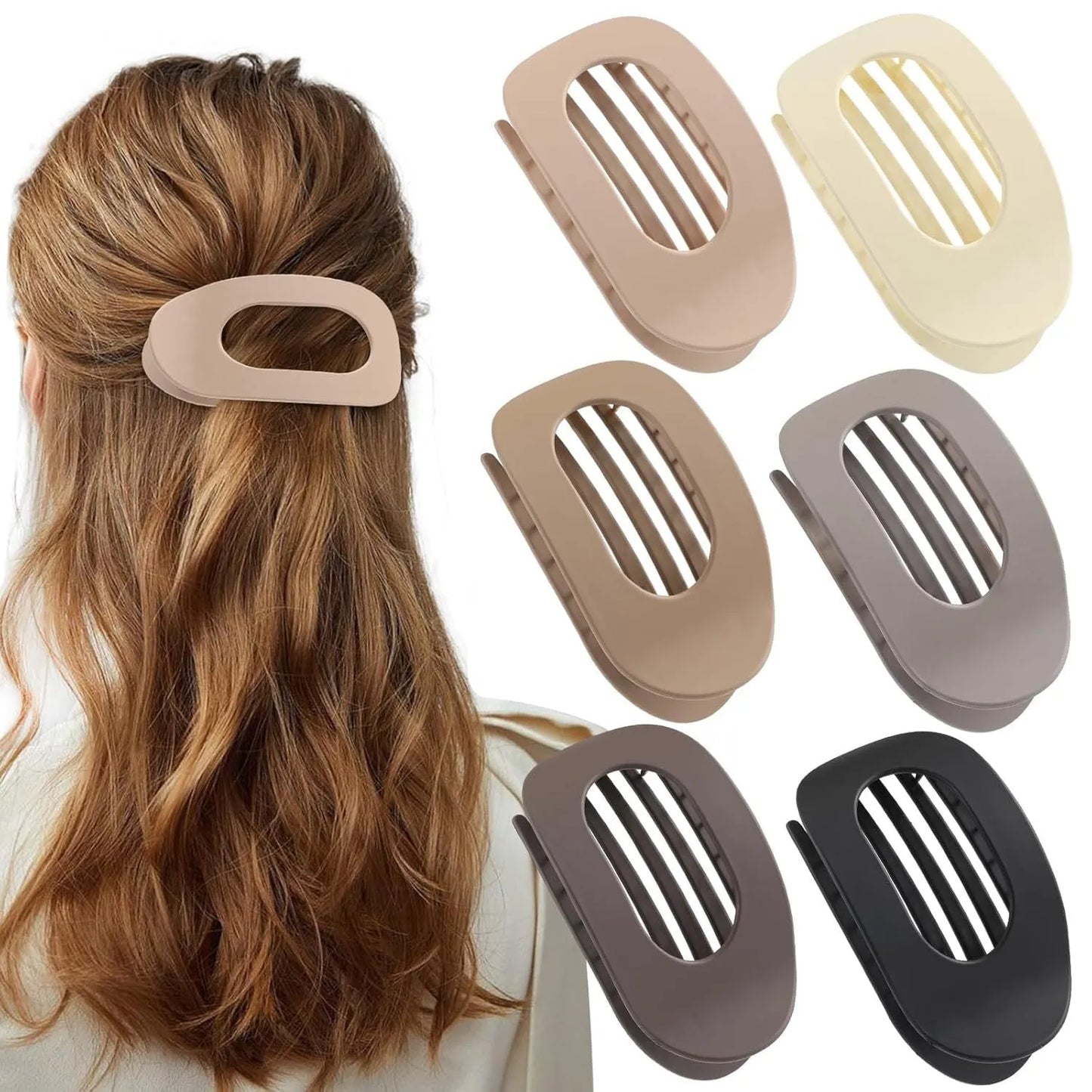 A set of six simple rose red plastic hair clips with a frosted grip, shown inside a clear OPP bag.