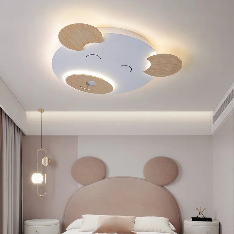 Modern white cartoon bear design ceiling lamp for a princess bedroom, shown in two size options.