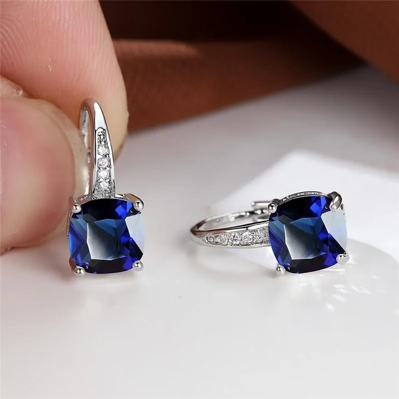 Square zircon inlaid geometric ear hooks in Korean style with electroplated finish