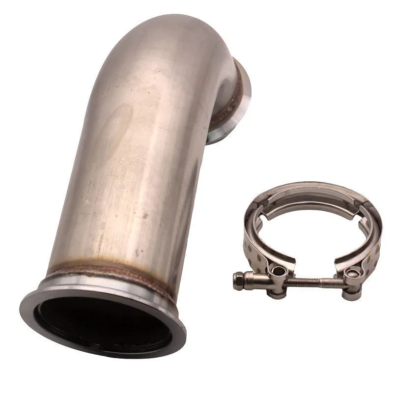 Stainless steel V-clamp downpipe plumbing component with secure attachment design