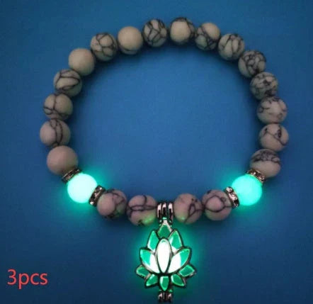 Glow-in-the-Dark Lotus Stone Bracelet with Adjustable Elastic Design for Yoga, Meditation, and Everyday Wear