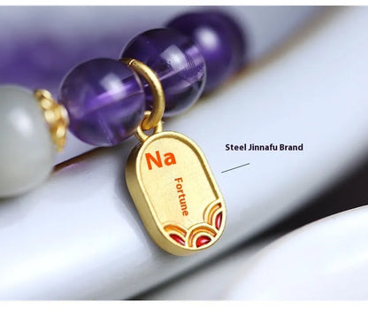 Amethyst geometric crystal bead bracelet for women, 8mm bead size.