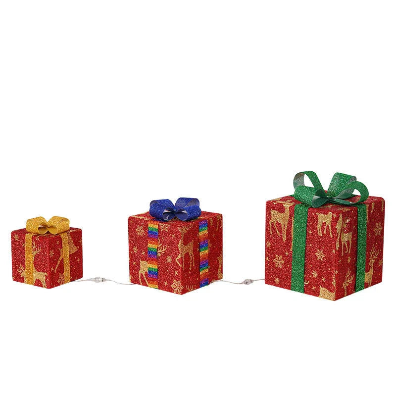Lighted Christmas Gift Boxes with Colorful LED Lights and Bows for Festive Outdoor Decor