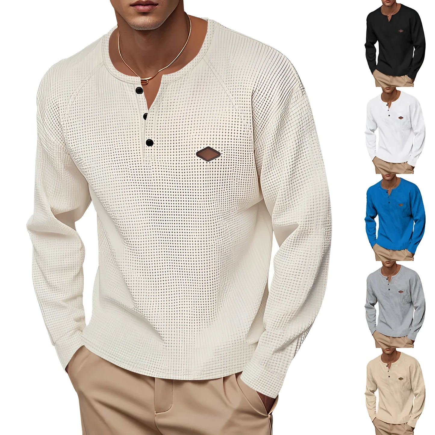 Waffle pattern raglan sleeve pullover in thin polyester fabric shown in sapphire blue