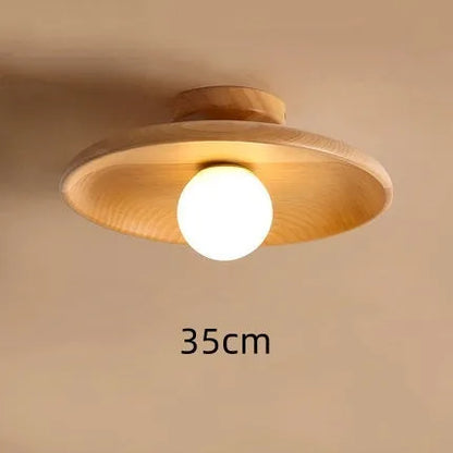 Solid wood minimalist ceiling lamp with glass shade in wood or walnut finish