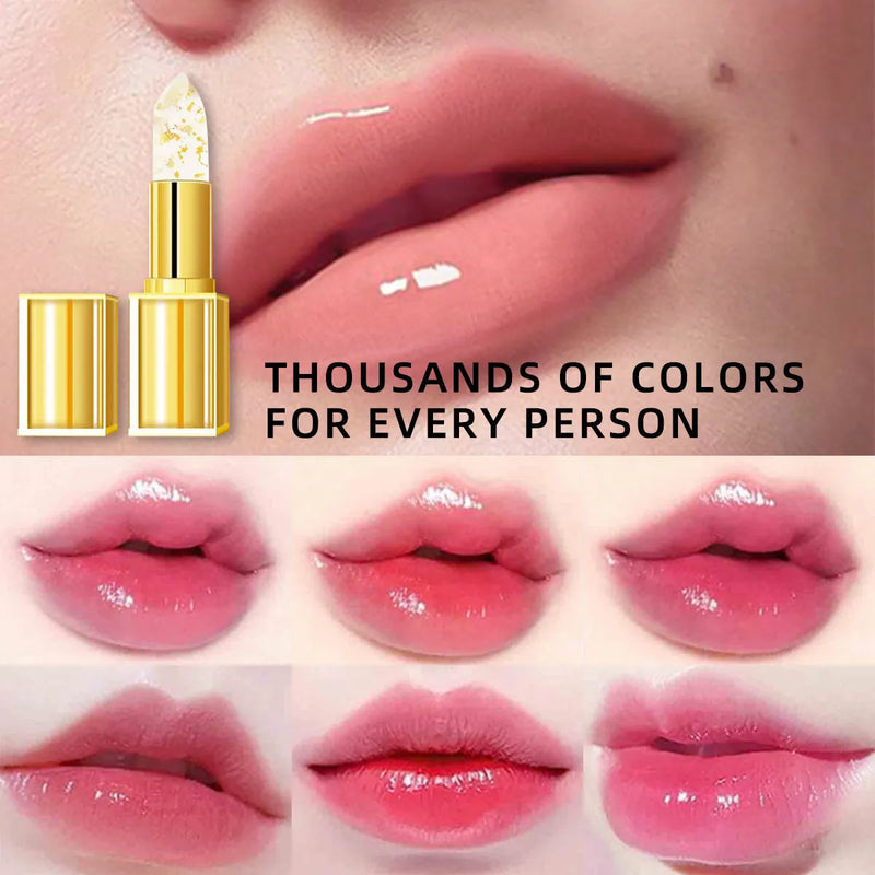 Colour-changing lipstick with anti-smudge formula provides moisturising colour that adapts to your body temperature for personalised wear, featuring gilding effect finish in YB1001 shade with easy application for improved complexion.