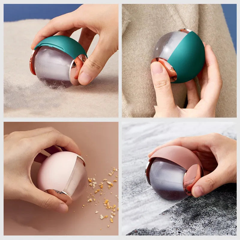 Reusable gel lint roller ball in green gold colour for removing pet hair and lint from fabrics.