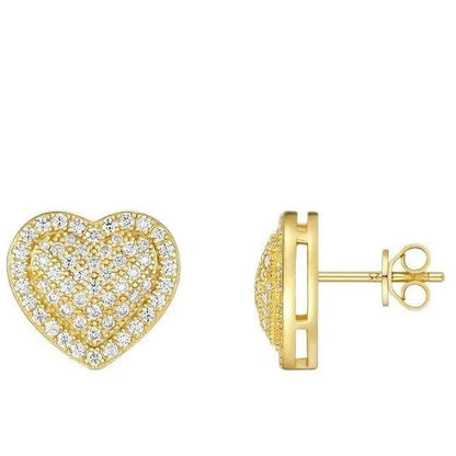 Golden heart-shaped S925 silver moissanite unisex stud earrings, one pair