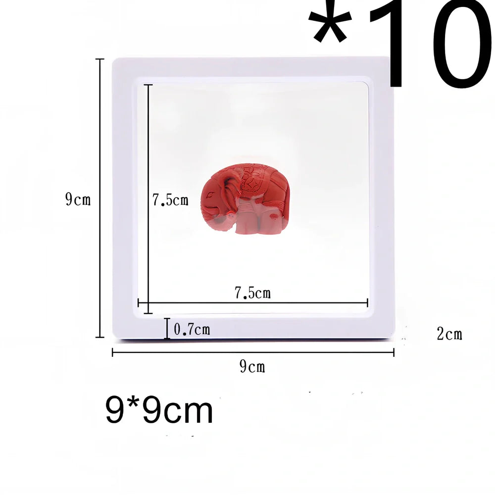 Black 11x11cm suspended 3D floating display frame holding a coin, with square base for stable collectible showcase