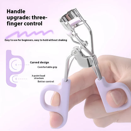 A4 chromium-coated scissor-style eyelash curler with tail design in pink or purple colour options