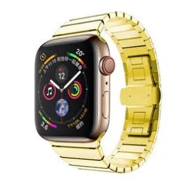 Stainless steel metal chain Apple Watch strap with butterfly buckle in silver.