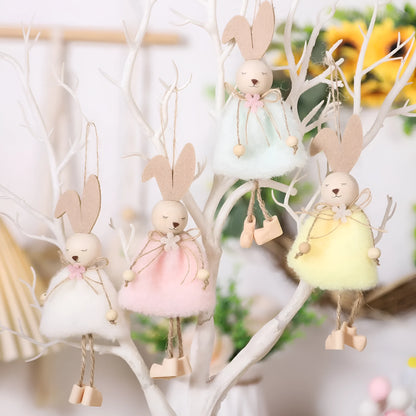 Cartoon rabbit cloth pendant Easter decoration hanging from a ribbon.