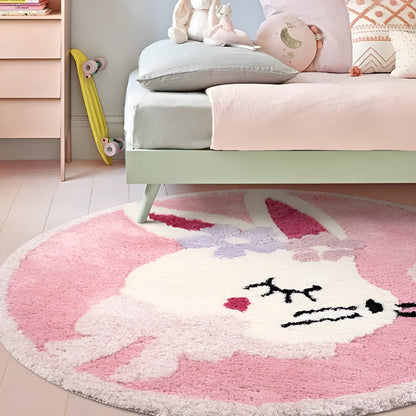 Round soft polyester children's floor carpet in forest green with anti-slip backing, shown beside a bed.