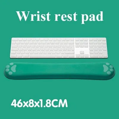 Memory foam keyboard wrist rest pad in six colours showing 46cm width and cloth surface