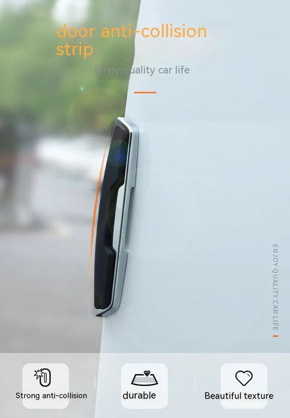 Four black plastic silicone car door edge bumper strips for vehicle protection.