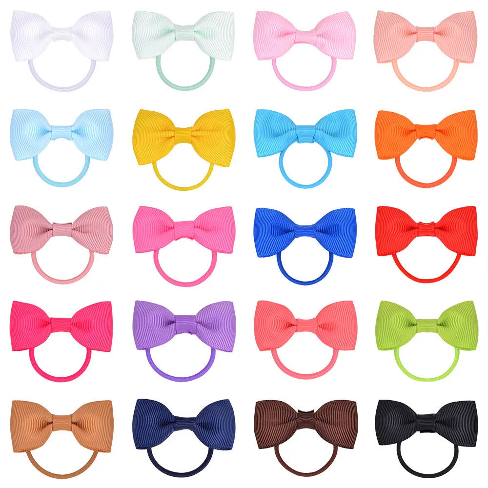 80-piece set of multi-coloured baby hair ties with grosgrain ribbon bows on elastic bands