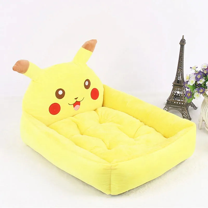 Washable plush pet bed for small dogs and cats in cartoon sofa design with multiple colour options