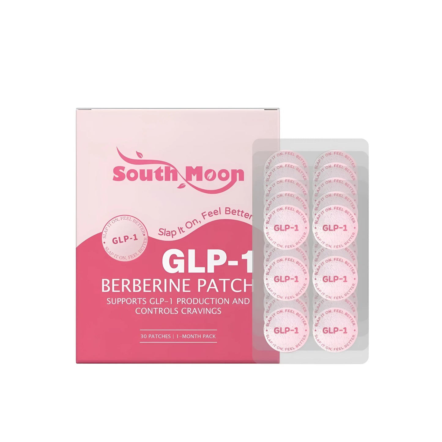 Pack of 30 berberine and GLP-1 skin conditioning patches on a clean background