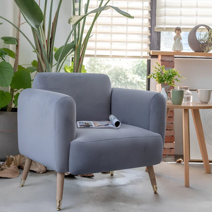 Modern fabric sofa chair in blue grey colour with 73cm width and medium density foam sponge filling