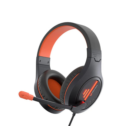Lightweight wired gaming headset in black orange with adjustable headband and 3.5mm cable