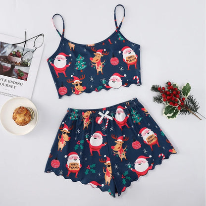 Christmas women's milk silk pajamas two-piece set with festive designs