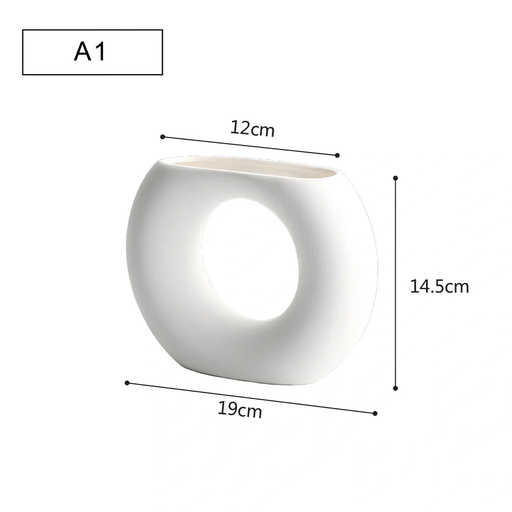 Geometric handmade ceramic vase with painted surface, 18-25cm height, modern minimalist design