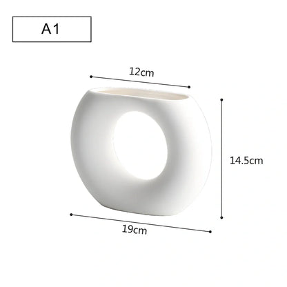 Geometric handmade ceramic vase with painted surface, 18-25cm height, modern minimalist design