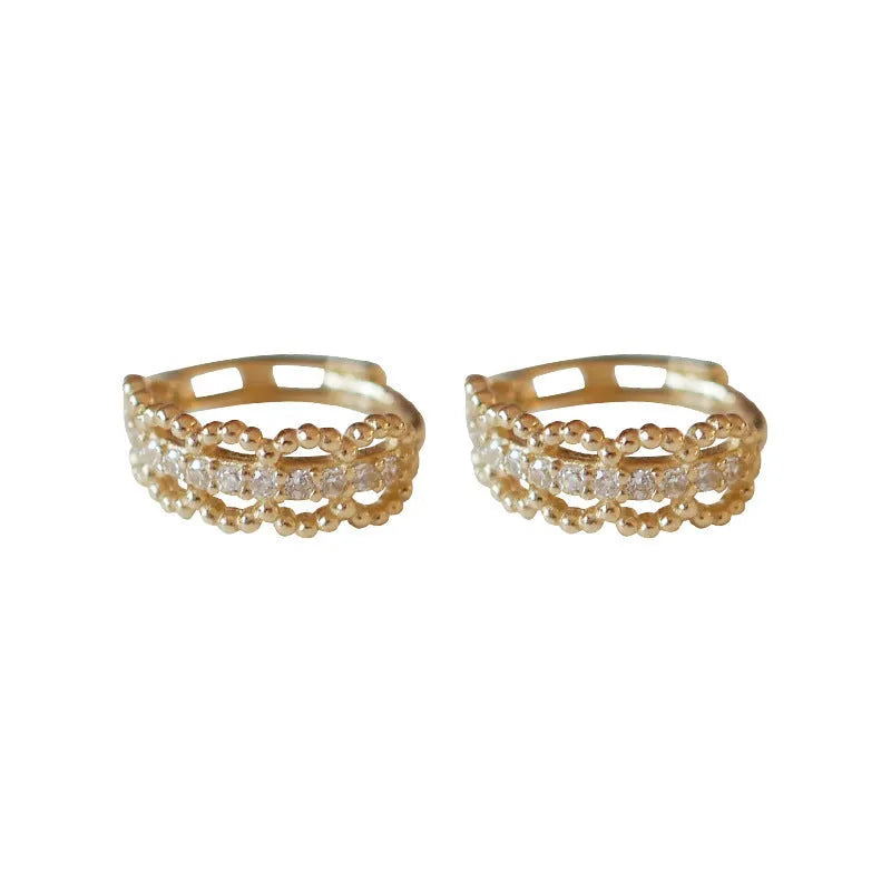Small silver lace clip earrings with gold finish and secure clip back