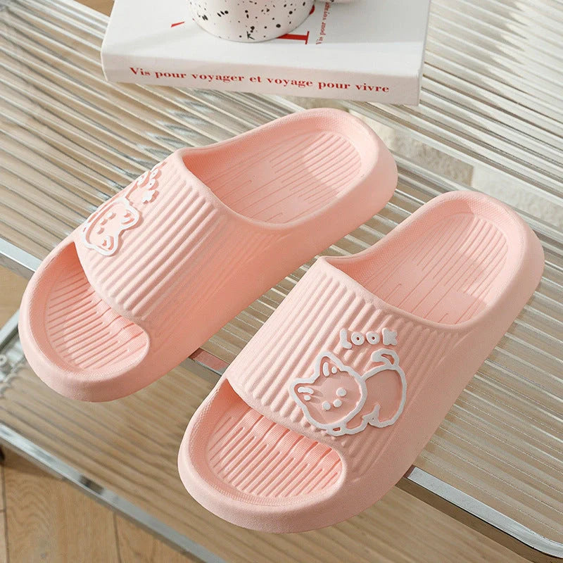 Women's cat design slippers with non-slip EVA sole in various colours