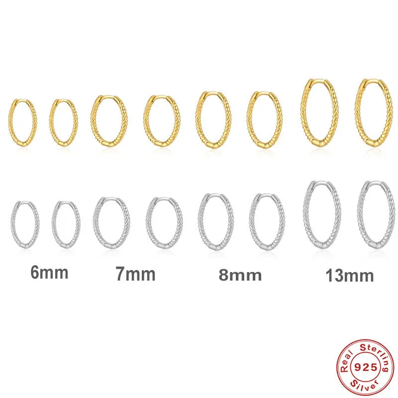 Sterling silver twisted string round ring earrings in gold or platinum colour