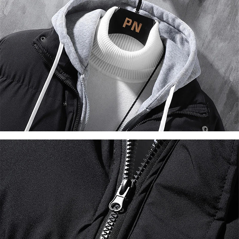 Men's Cozy Hooded Jacket in various colors, featuring a durable polyester exterior, insulating inner lining, and adjustable hood for winter warmth and protection.