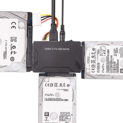 USB to IDE and SATA hard drive adapter with power supply and data cables for desktop drive connectivity