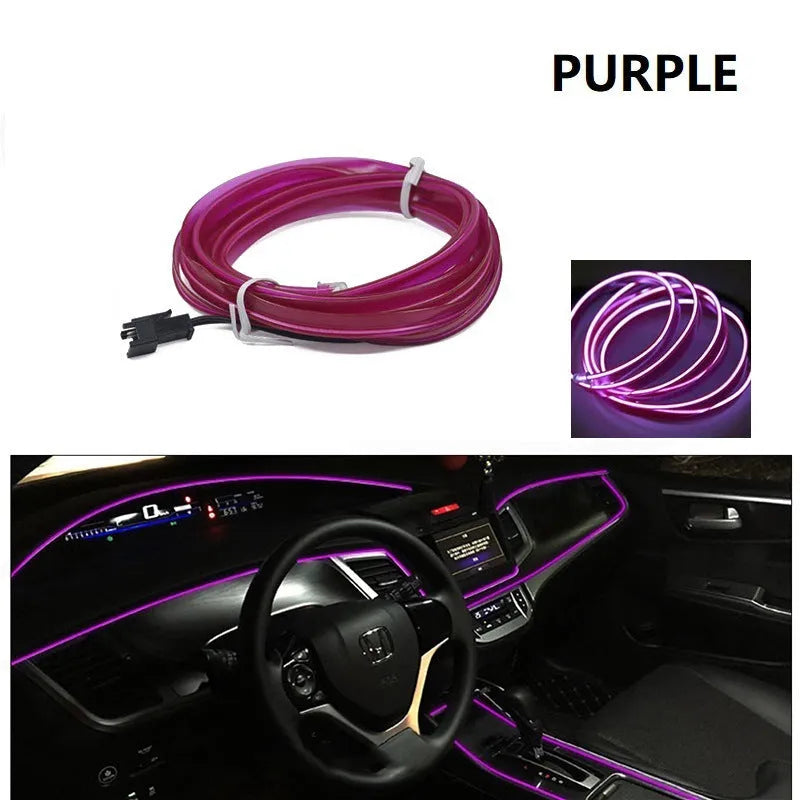 Car ambient light kit showing 6-metre LED light cable and USB driver for interior vehicle lighting.